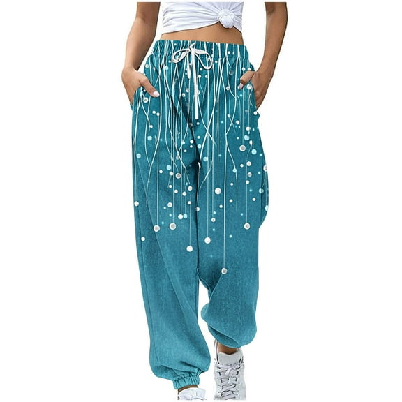 CFLVAEK Fashion Sweatpants for Women Loose Fit Elastic Bottom Baggy Sweatpant Novelty Graphic Joggers Pant High Waisted Drawstring Workout Pants with Pockets Blue M