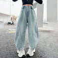 thumbnail image 5 of Pants for Girls Stretchy Waist Denim Loose Fit Casual Long Jeans Trousers, 5 of 6