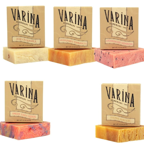 Varina Natural Aloe 2 Variety Jabón en barra - Limpieza suave para piel sensible afrutada - Paquete de 5 - Experimente una piel saludable y brillante