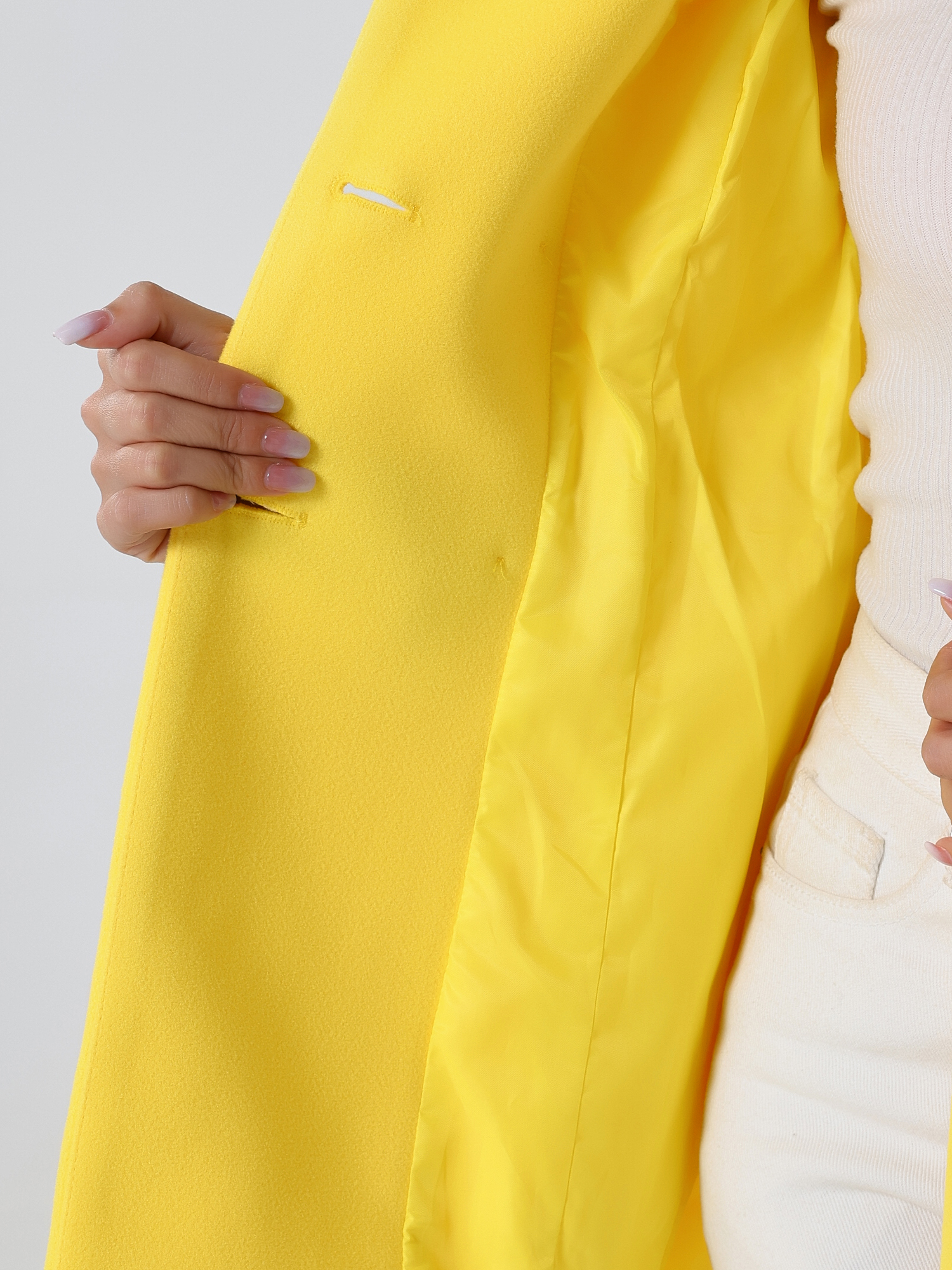 DARING DIVA Women's Peter Pan Collar Double Breasted Winter Trench Coat Yellow M