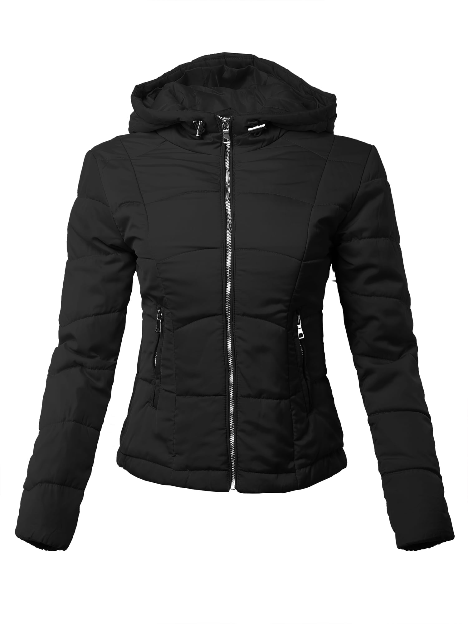 A2Y A2Y Women's Zipper Hoodie High Neck Puffer Outerwear Jacket Black
