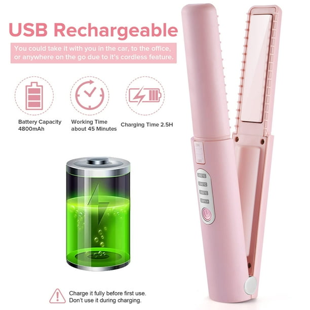 Cordless Hair Straightener Mini Cordless Flat Iron 2 in 1 Portable USB C Rechargeable 5000mAh Battery Ceramic Plate Quick Heat 3 Adjustable Temp Travel Size Preferred Gifts For Women Girl Walmart