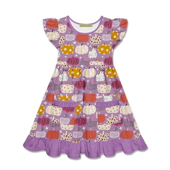Millie Loves Lily Girls' Lilac Pumpkin Print, 2- Pocket Dress, Big Girl, Size 6