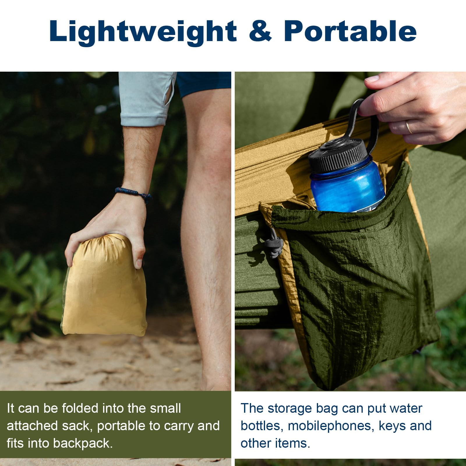 Double Camping Hammock - Outdoor Portable Nylon Hammock with 402lbs Capacity, Perfect for Camping, Hiking, and Travel,Green