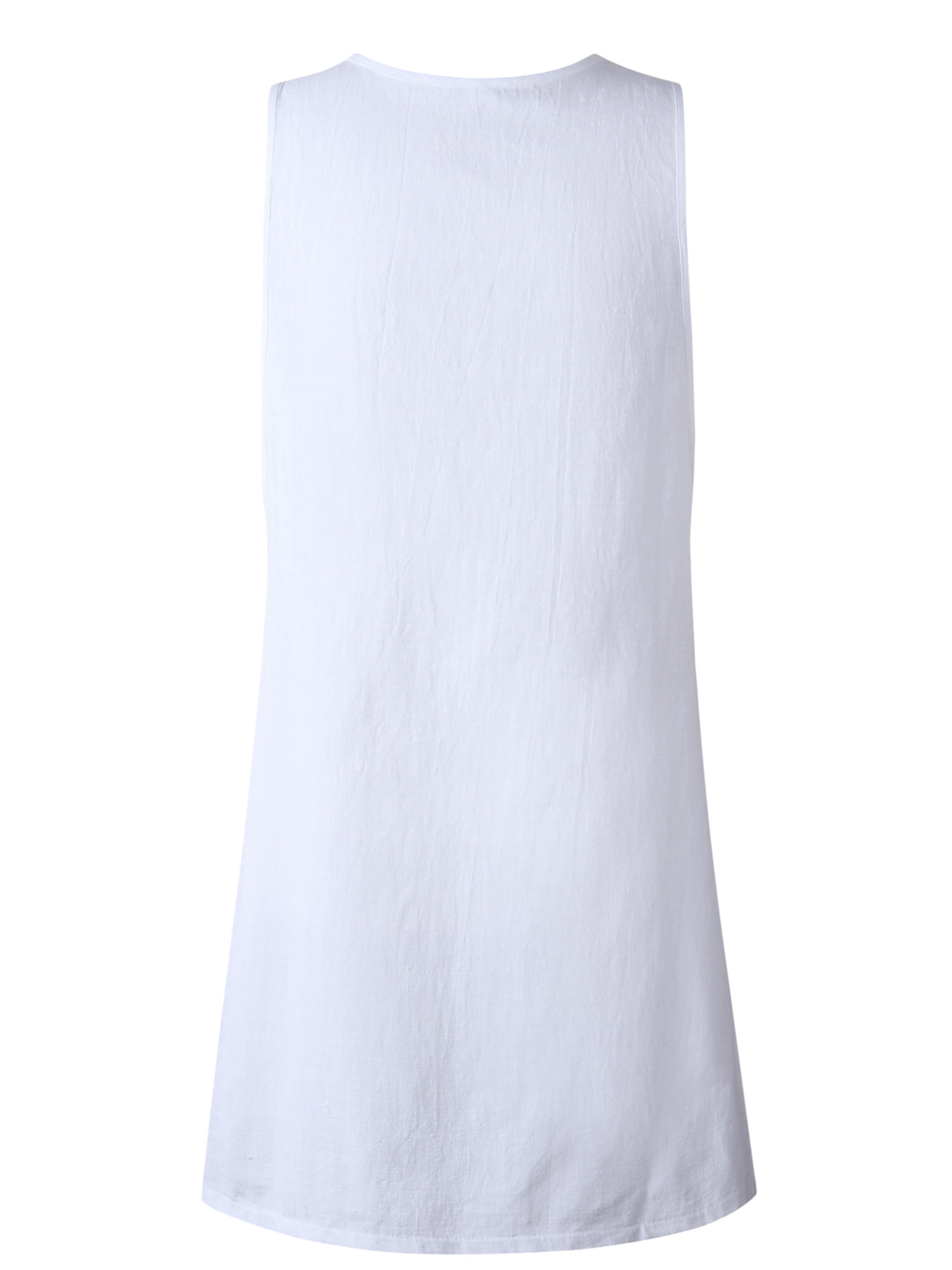 Innerwin Robe Débardeur Col Rond Femme Robe d'Été Boutonnée Ample Blanche m