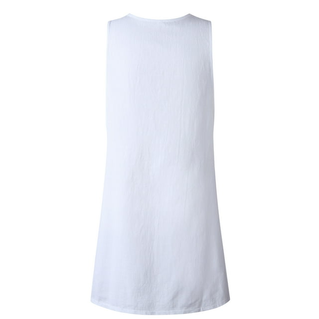 Innerwin Débardeur Col Rond Dames Sundress Été Bouton en Vrac Robes Blanc S