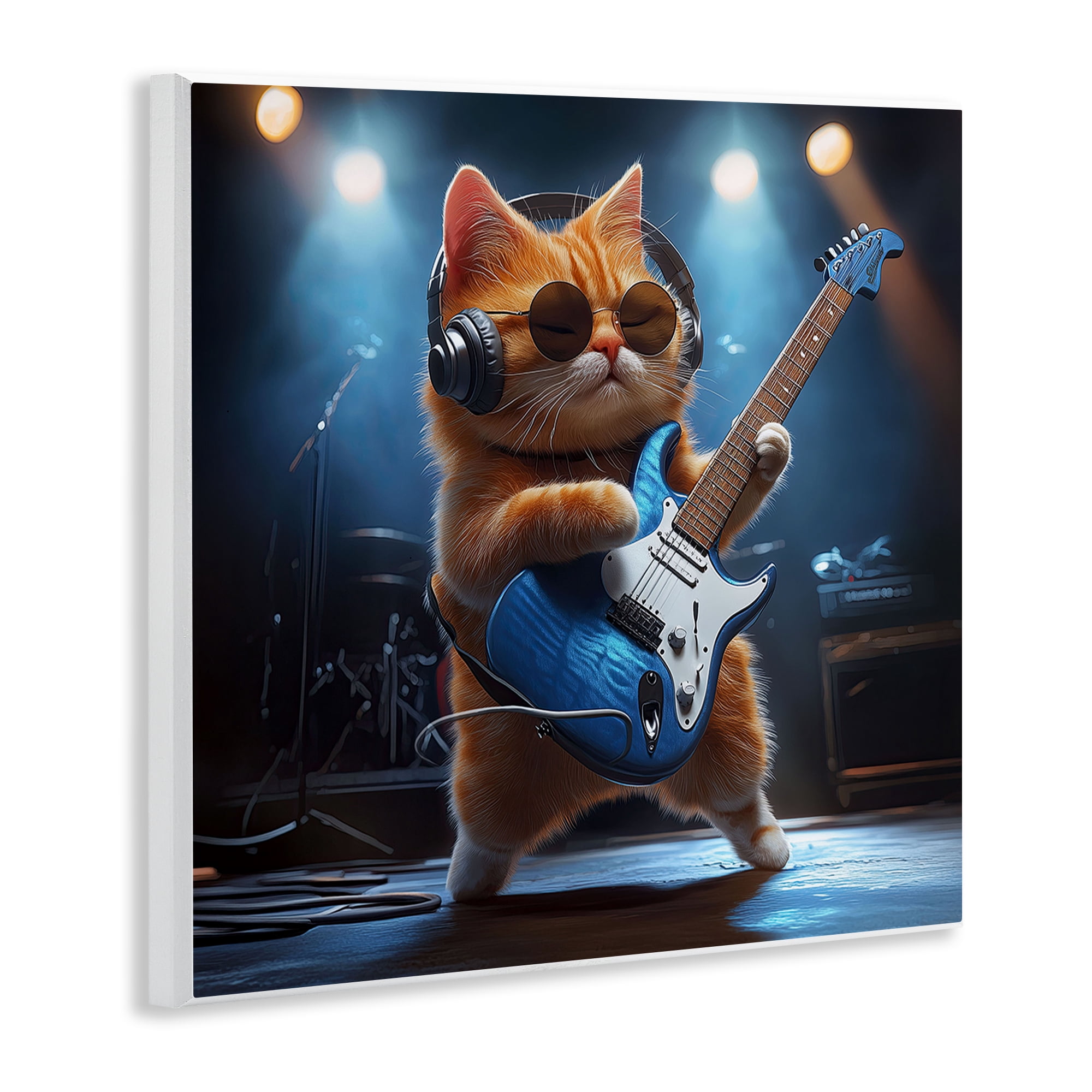 Cat Guitarist in Band Wall Plaque Art, design by Jim Baldwin