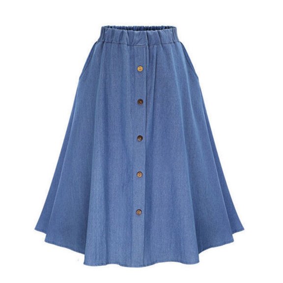 Women's A-line Denim Loose Half Skirt, Oversized Elastic Waist, 5 Buttons On The Front(one size fits all)