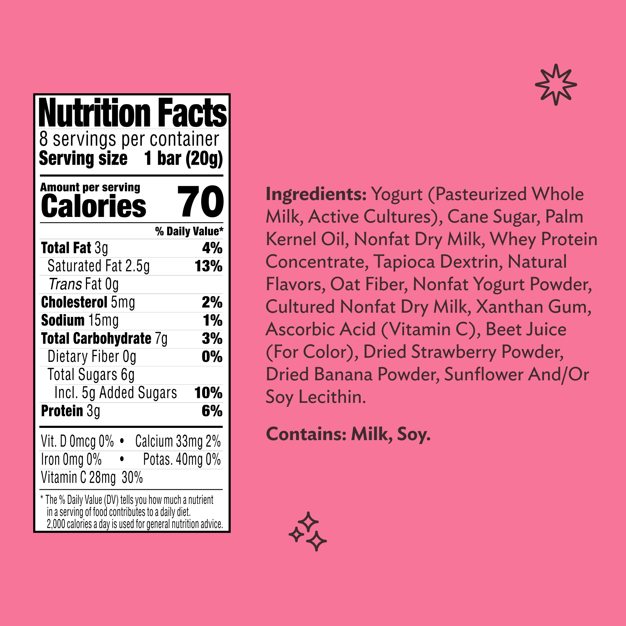 Clio Strawberry Banana Greek Yogurt Mini Bar in Yogurt Coating, 0.78 oz, 8 Ct