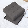 thumbnail image 4 of Ornavo Home Foldable Tufted Linen Storage Ottoman Cube Foot Rest Stool Seat - 15" x 15" (Charcoal Gray), 4 of 7