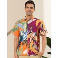 thumbnail image 2 of Lars Amadeus Camisas hawaianas de playa con botones estampados florales tropicales de verano para hombre Naranja Púrpura S, 2 of 6