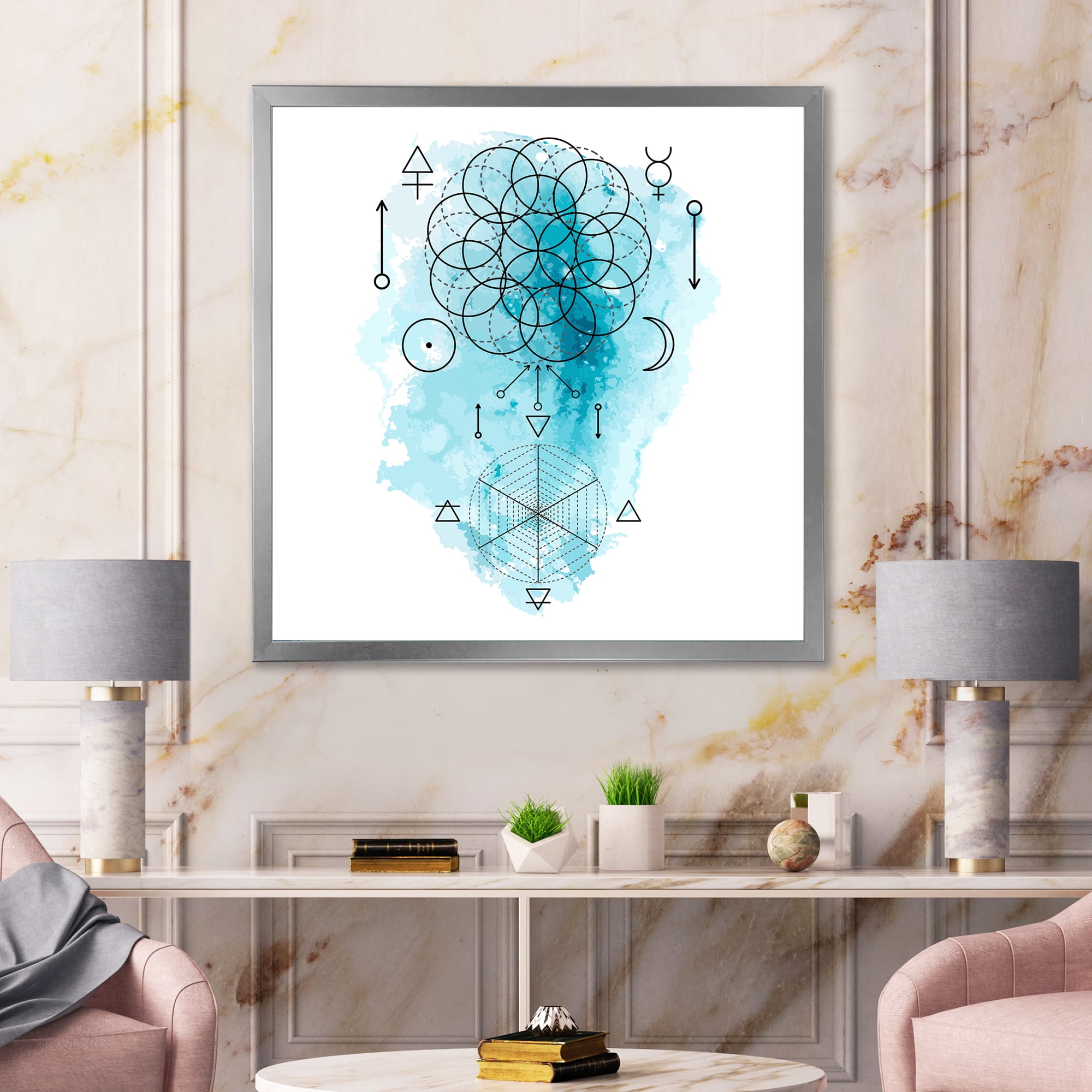 Designart 'Sacred Geometry and Symbol of Alchemy I' Bohemian & Eclectic Framed Art Print