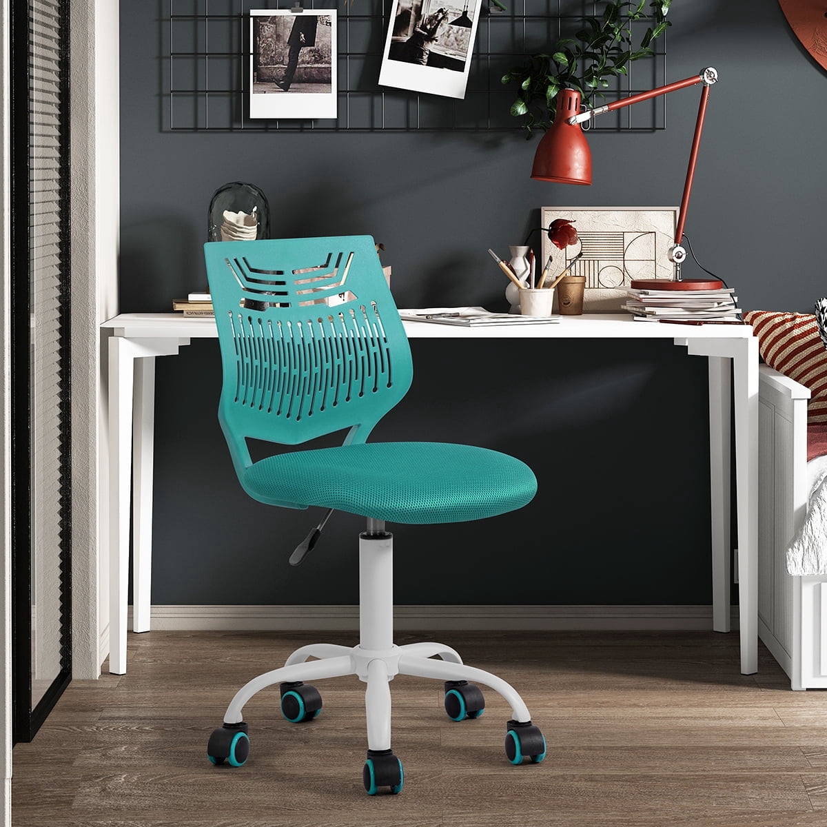 Armless Desk Chair, Adjustable Swivel Low Back Task Chair with Rolling Wheels, Ergonomic Mesh Study Chair for Kids Teens & Adults