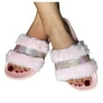 thumbnail image 3 of JeashCHAT Slip On Slide Sandals for Women Fashion Womens One Pedal Slipper Open Toe Rhinestone Plush Slippers Flat sandals (Pink), 3 of 5