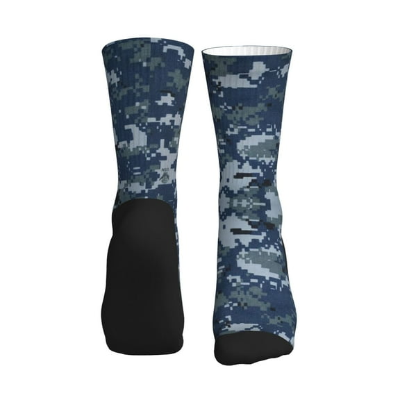Men Women Navy Blue Digital Camouflage Funny Novelty Mid-Crew Socks