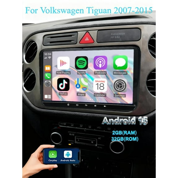 Molaner Car Radio for Volkswagen Tiguan 2007-2015 Wireless Fit for Carplay Android Auto, 9 Inch IPS Touch Screen Android 15 Stereo GPS WiFi Bluetooth,2 32G
