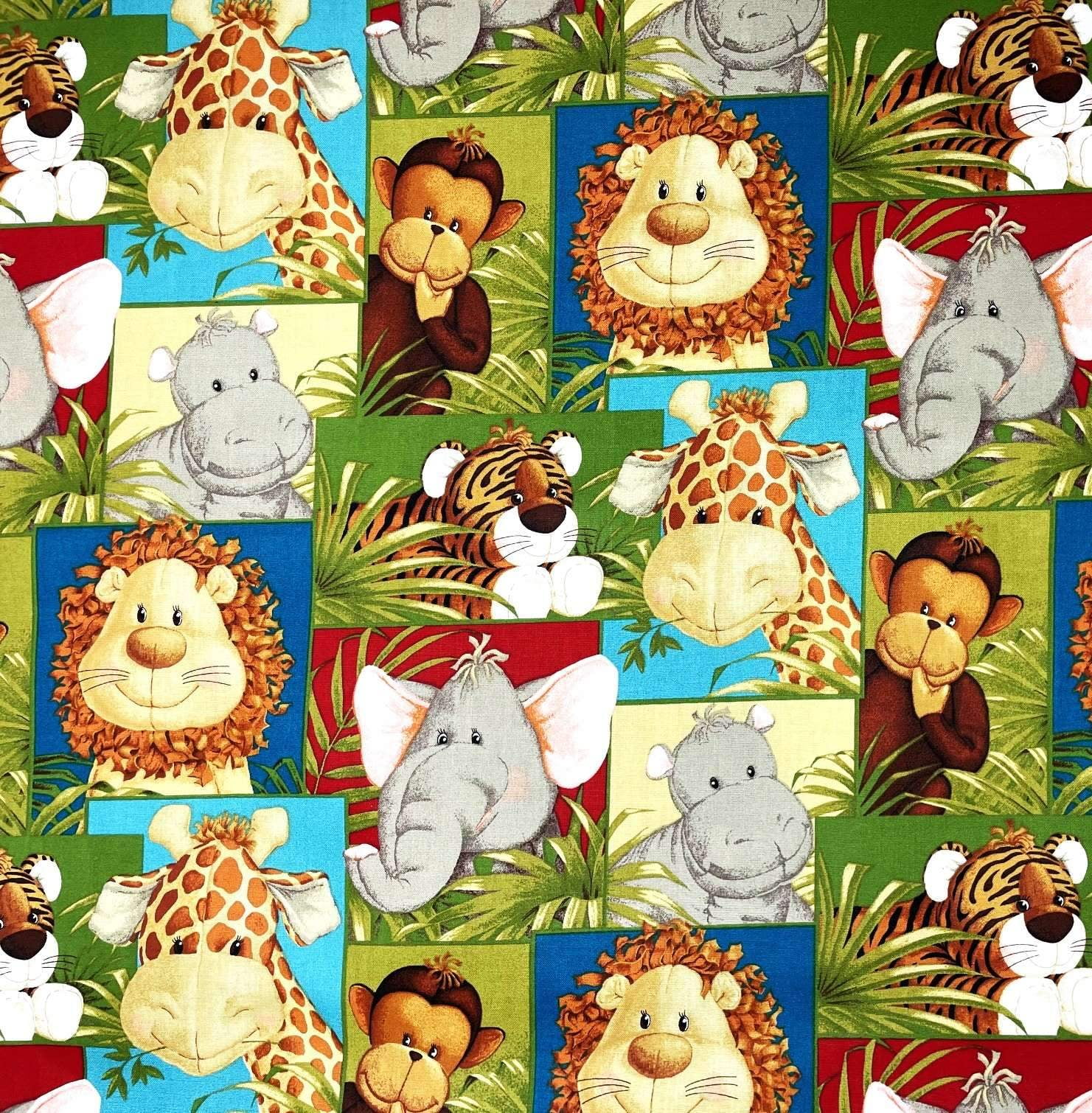 1 Yard - Baby Jungle Animals Cotton Fabric (Great for Quilting, Sewing, Craft Projects, Throw Pillows & More) 1 Yard X 44" Wide