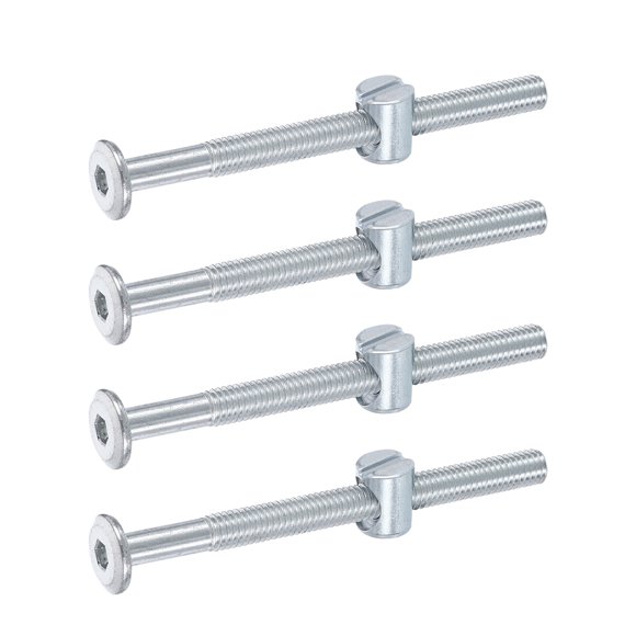 Uxcell 4 Pack Bed Frame Bolts, M6 x 75mm Hex Socket Head Screws Bolts Barrel Nuts Bunk Bed Bolts Furniture Screws with Slotted Head Barrel Nut for Chairs Cots, Silver
