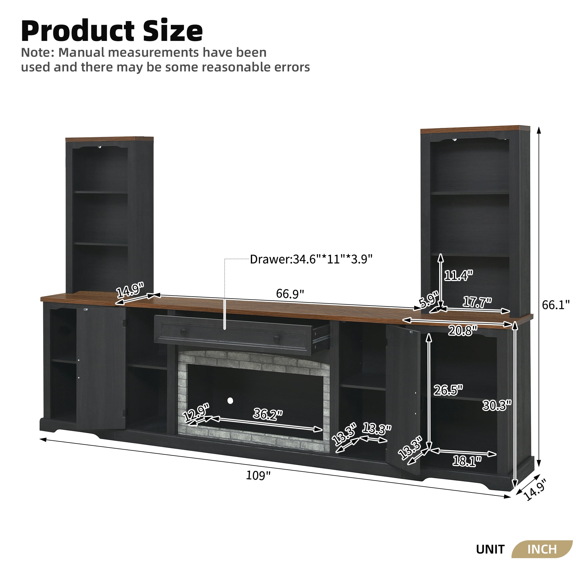 Miniyam 21" x 15" x 66" 2-Piece Freestanding Tall Cabinet with Fully Open Storage, Bookshelves with Curved Design, Display Bookcase with Anti-Tip Device, Black