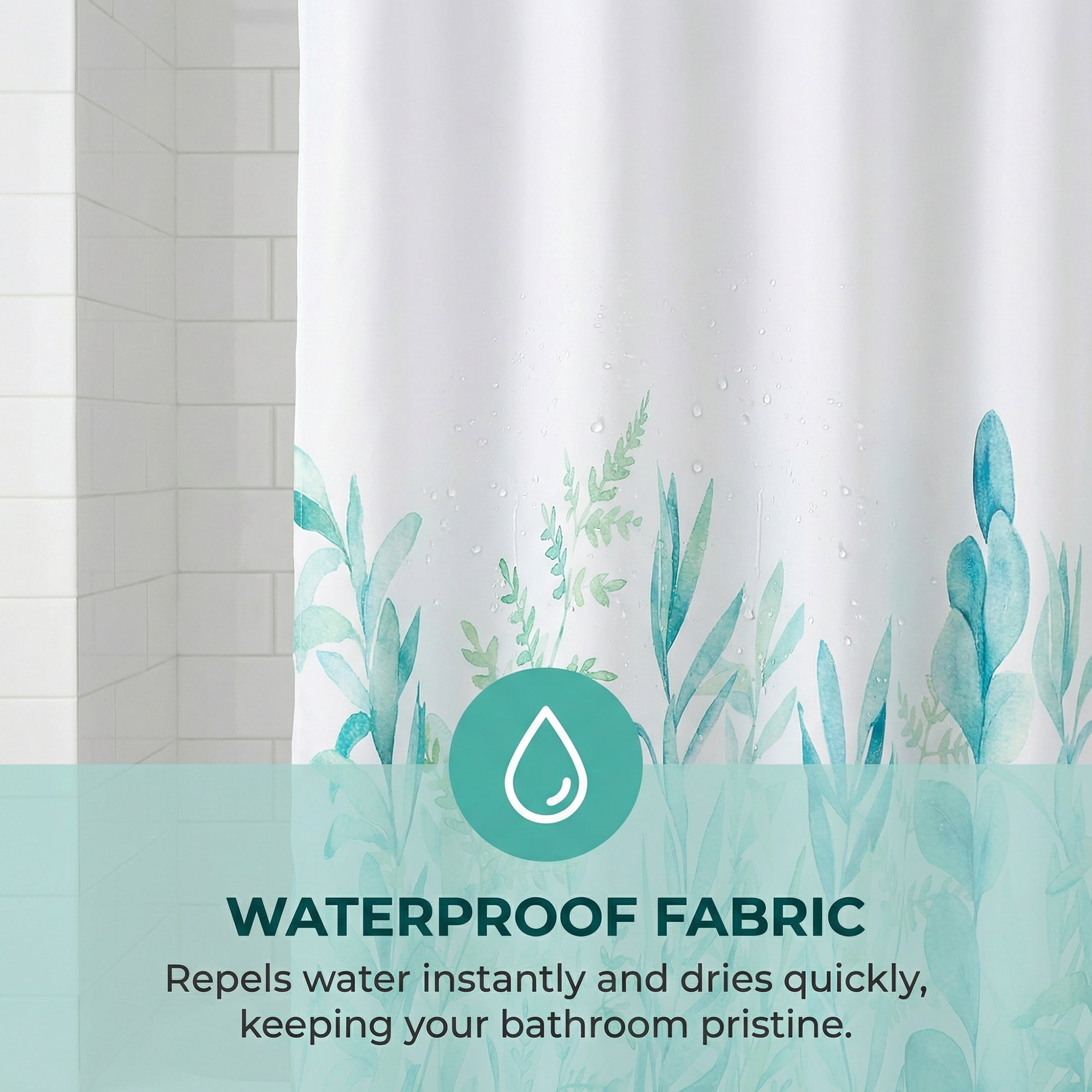 Unique Bargains Bohemian Waterproof Shower Curtain Sets with Hooks Green 71"W x 71"L