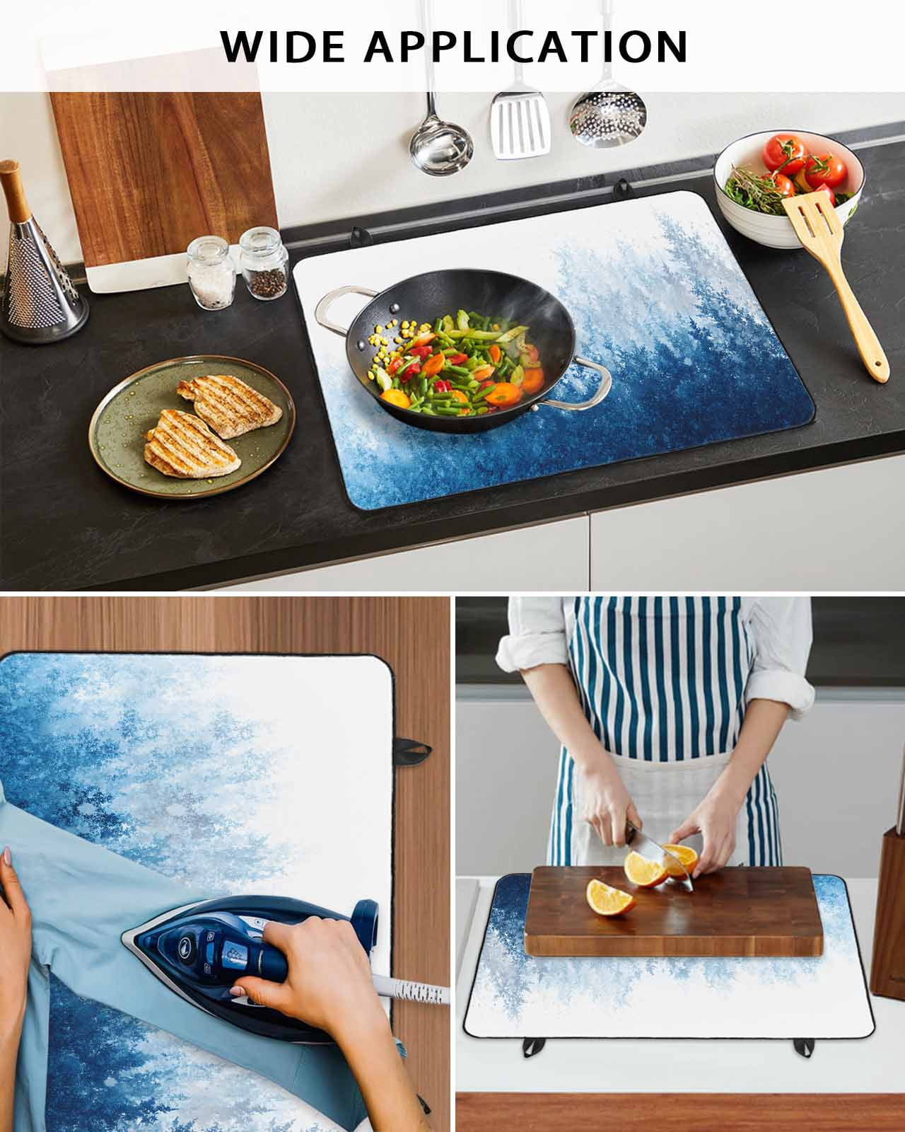 nqOlkjepod Large Induction Cooktop Protector Mat 28.5"x20.5", Blue Botanical Stove Top Covers for Electric Stove, Spring Summer Farmhouse Retro Watercolor Stove Burner Cover Mats Stove Cover