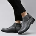 thumbnail image 4 of Men's Genuine Leather Buckle Dress Chelsea Boots with Side Zipper Fashion Pointed Toe Waterproof Non-Slip Casual Business Formal Booties, 4 of 6