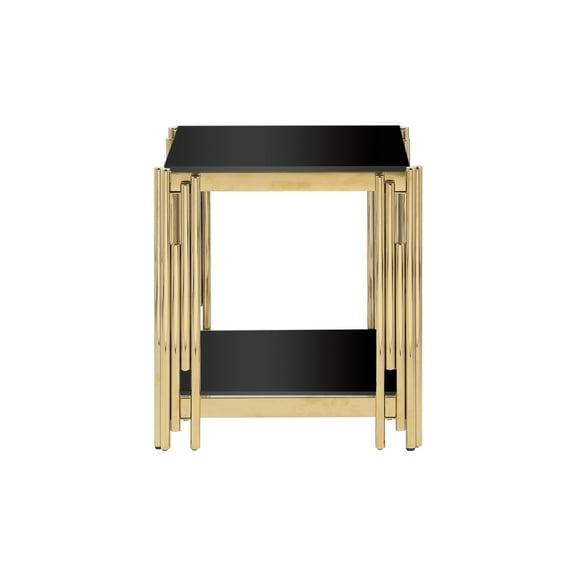 Coffee Tables Woker Furniture 20" Wide Square End Table with Black Glass Top, Golden Stainless Steel Tempered Glass End Table for Living Room&Bed Room,Wooden Coffee Tables