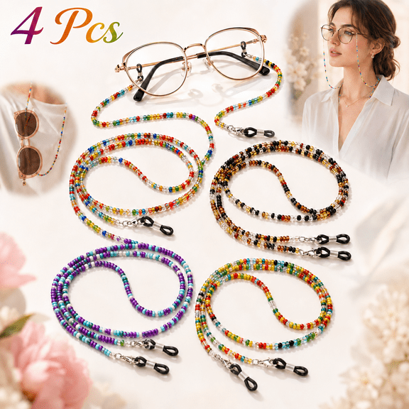 4 Pcs Beaded Eyeglass Chains for Women Sunglass Holder Strap Around Neck, Acrylic Eye glasses Hanger Keeper