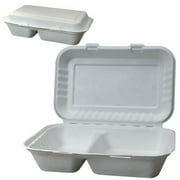 10x6 Clamshell Take Out Food Containers - [Pack of 100] Disposable Compostable 2 Compartments Food Container