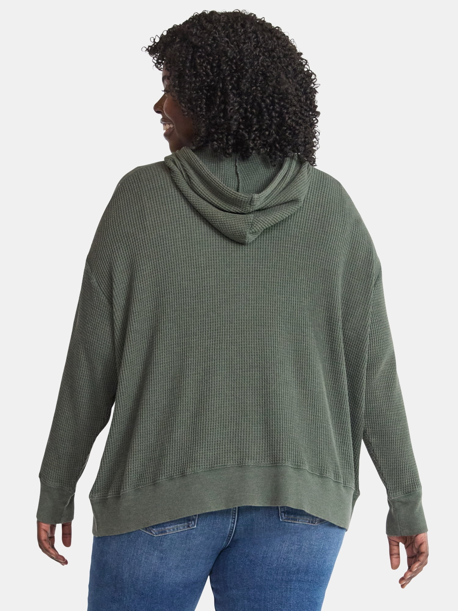 Terra & Sky Women's Plus Waffle Texture Zip Front Hoodie, Sizes 0X-4X