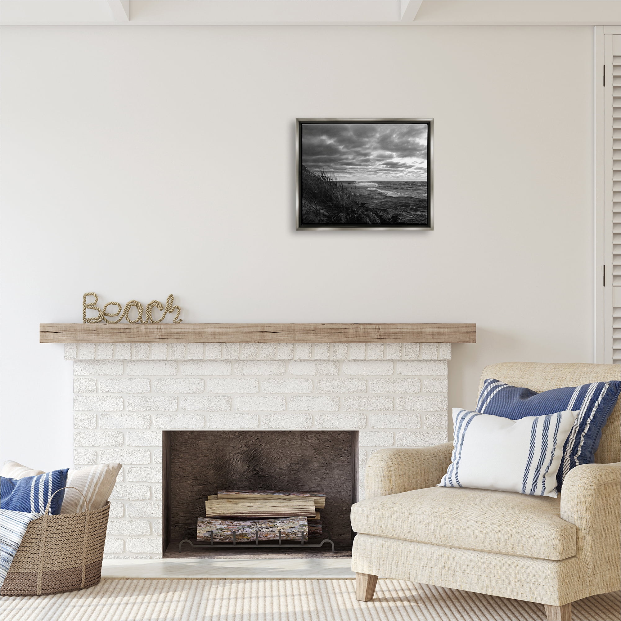 Stupell Industries Stormy Sea Photography Landscape Photography Gray Floater Framed Canvas Art Print Wall Art, 21 x 17