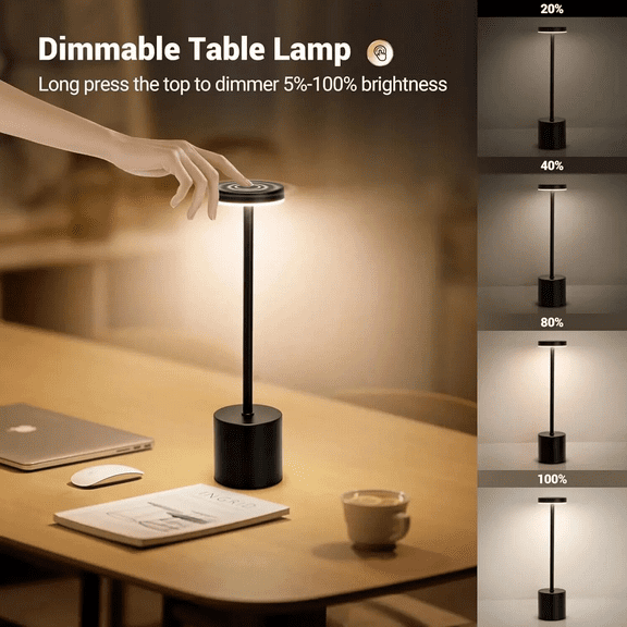 SJPACK Cordless Led Table Lamp, Portable Rechargeable Desk Lamp with Touch Sensor, 3 Color Stepless Dimming Up Bedside Lamps for Restaurant Bars Garden Patio Bedroom