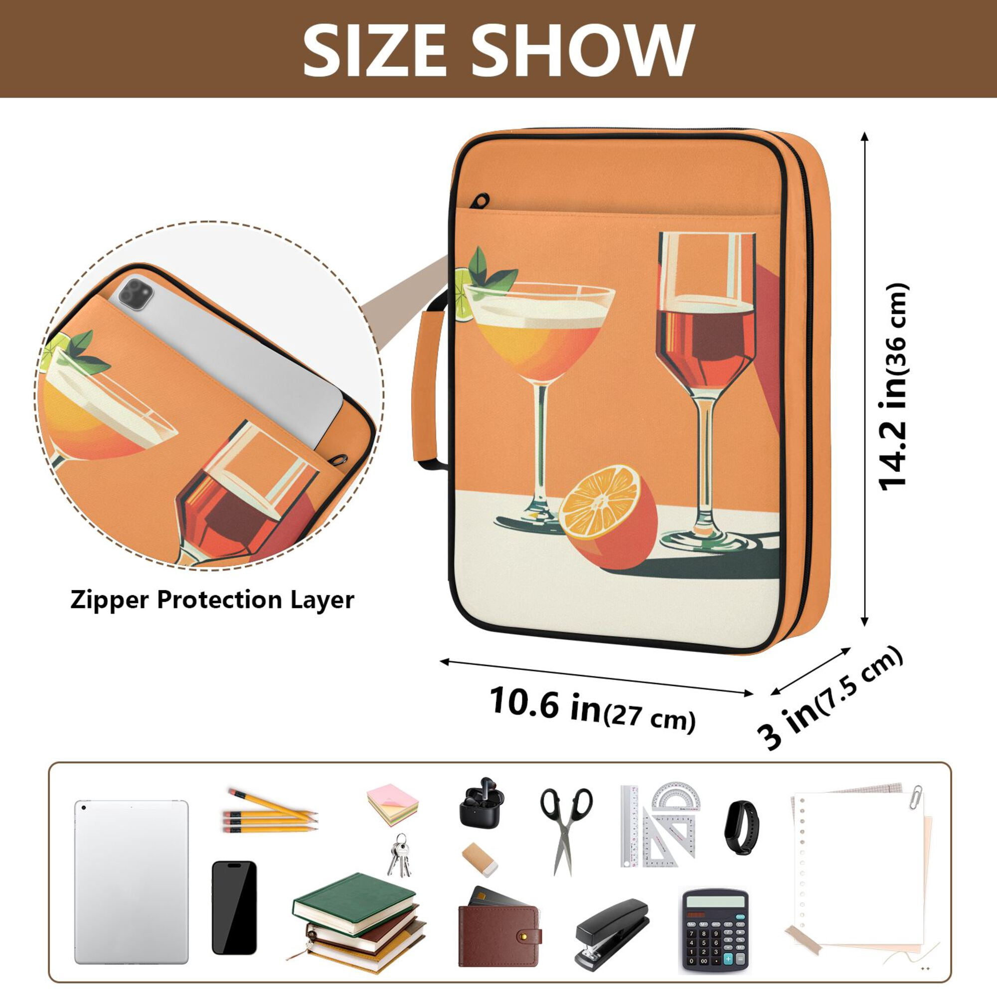 FORMRS Accordion File Folder A4 Size 7-Pocket Expanding Document Organizer Bag with 3 Ring Binder, Orange Glasses