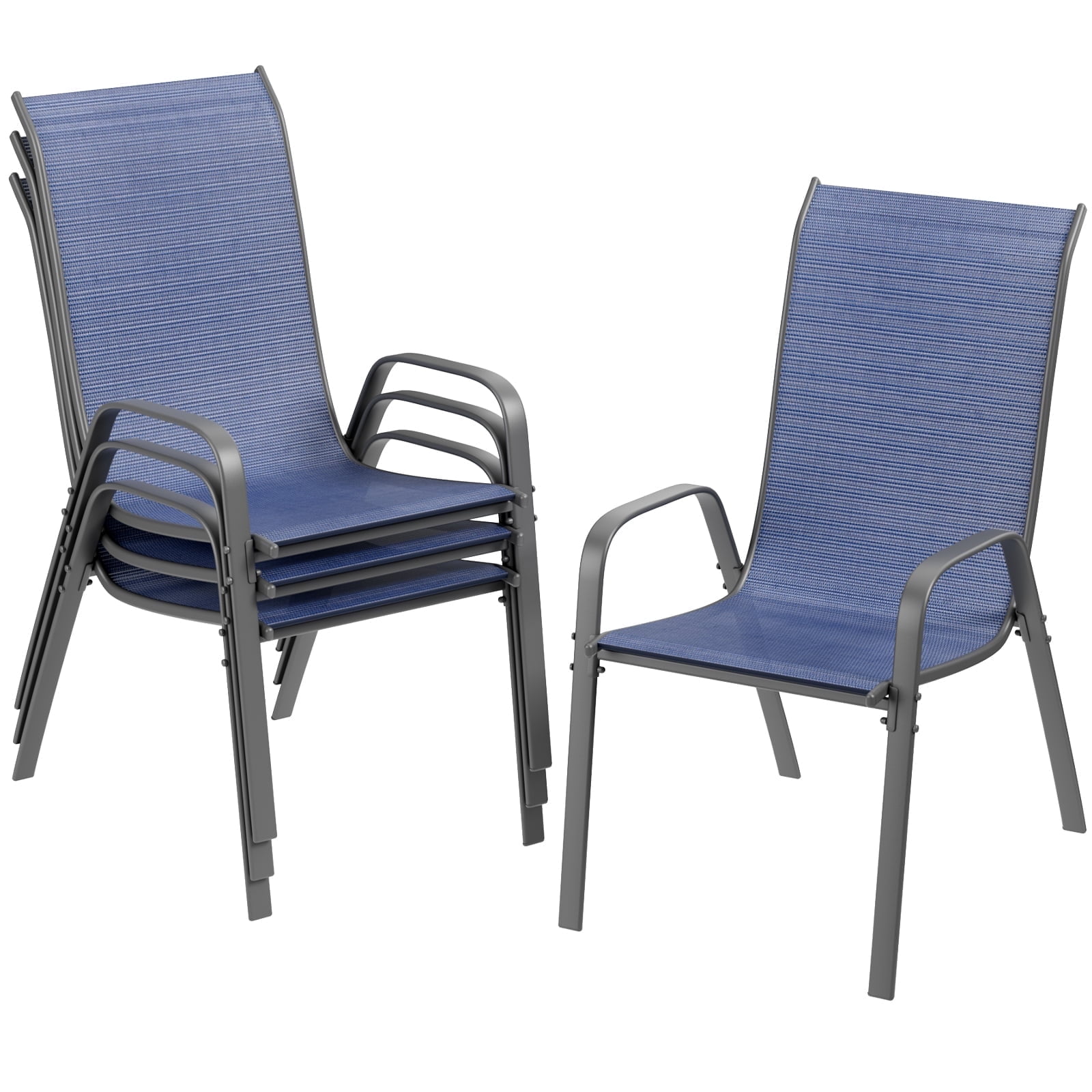 TLSUNNY Outdoor Patio Dining Chairs Set of 4, Stackable, Wide Breathable Seats & Metal Frame for Deck/Restaurant/Camping