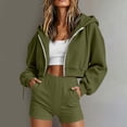 thumbnail image 2 of TEAJOPSUU Women's 2 Piece Tracksuit Sets Cropped Zip Up Hoodie Sweatshirts High Waist Shorts with Pockets Sets Casual Fall Workout Daily Outfits Olive Green, 2 of 7