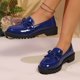 thumbnail image 5 of Xucatan Women's Patent Leather Tassel Loafers, Chunky Sole Slip-On Flat Shoes, Classic British Style Casual Shoes for Women, Plus Size Uniform Shoes Gift, 5 of 7