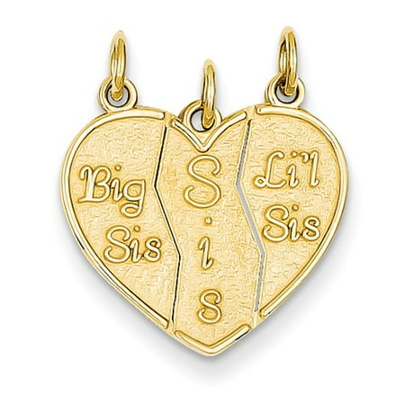 14k Yellow Gold Engravable 3 piece Break-apart Big Sis, Sis & Lil Sis Pendant