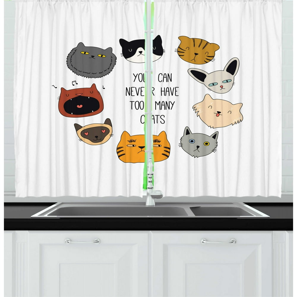 Cats Curtains 2 Panels Set, You can Never Have Too Many Quote Whiskers
