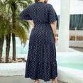 thumbnail image 4 of ZVNAΖH Women's Casual Dress Summer Long Maxi Dresses Plus Size Dot Print Short Sleeve V Neck Maxi Dress, 4 of 4