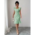 thumbnail image 4 of Elegant Jacquard Commuter Dress, Summer Floral Square Neck Knee-Length Dress for Women, 4 of 10
