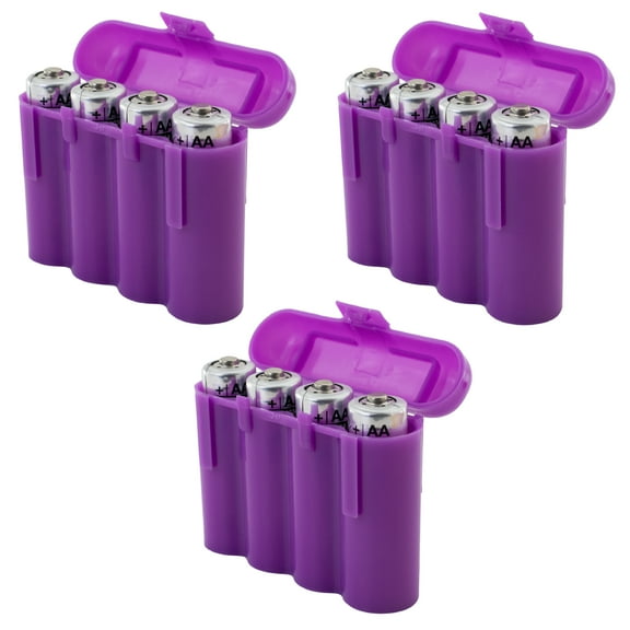 Three (3) EBC Battery AA AAA Purple Plastic Battery Storage Case Holder Box USA Ship