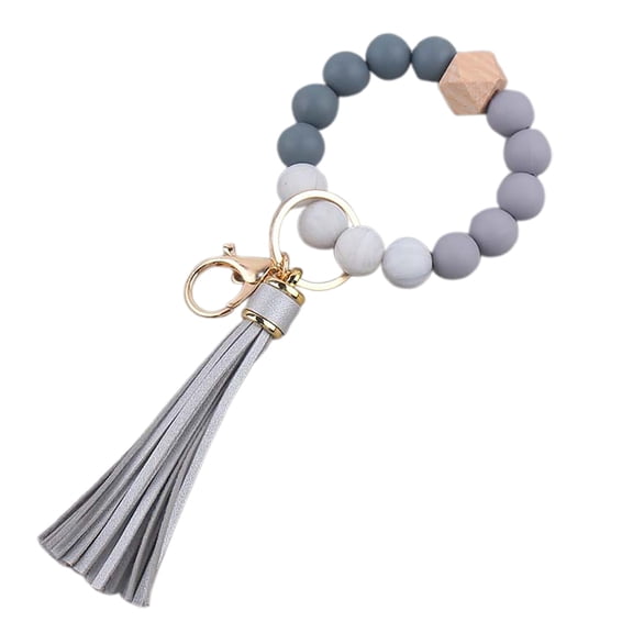 DGMIOCS Silicone Beaded Keychain Wristlet with Tassel for Women, Hands-Free Wrist Keychain for Car, Purse & Gifts