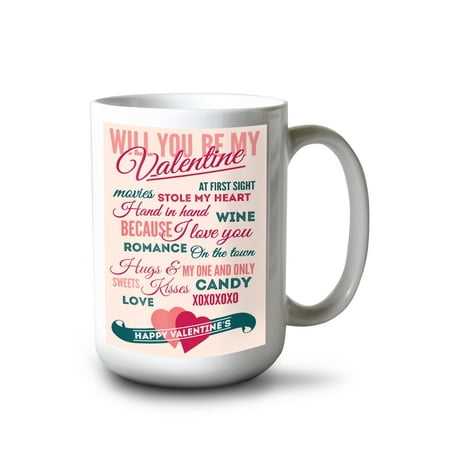 

15 fl oz Ceramic Mug Be Mine Valentine s Day Typography Dishwasher & Microwave Safe