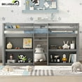 thumbnail image 3 of Bellemave Twin Size Wooden Loft Bed with Storage Shelves and LED Light Junior Loft Bed with Guardrails and Playroom Space-saving Low Loft Bed Frame, Gray, 3 of 12
