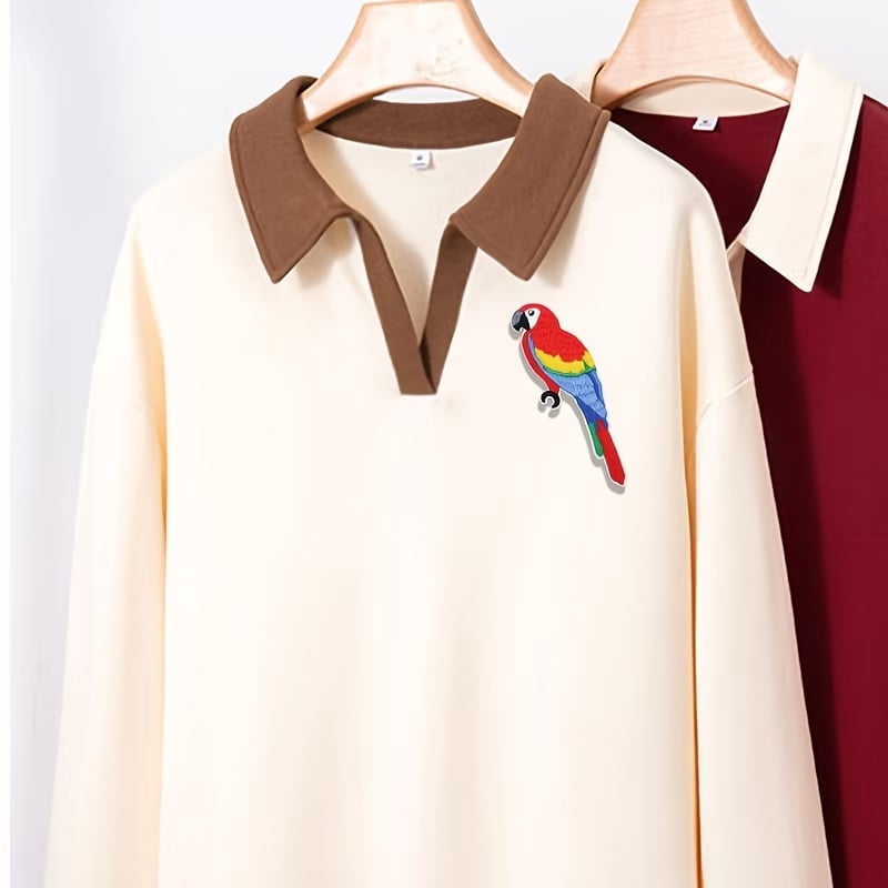 1 Pack Embroidered Parrot Patches - Colorful Iron-On Appliques for Clothing, Bags, and Crafts