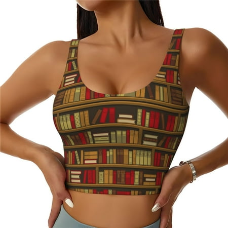 Sports Bras for Women - Library Book Shelf vintage Seamless Yoga Bra Workout Crop Top with Removable Pads