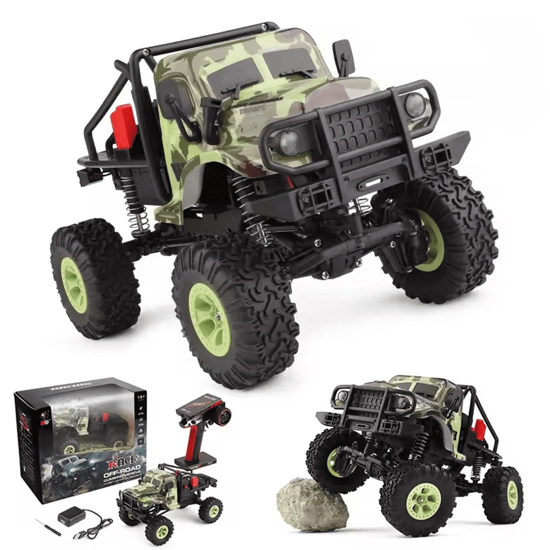 1/18 RC Rock Crawler, 2.4G 4WD RC Off-Road Climbing Truck with LED Lights & High Torque 130 Brushed Motor, All-Terrain Climbing Car for Adults - RTR