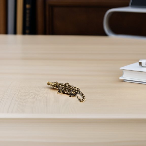 OULII Golden Brass Crocodile Figurine for Desk and Home Decoration 4Pcs