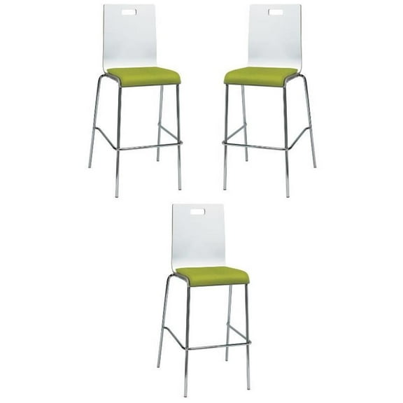 Home Square 30" Wooden Fabric Seat Bar Stool in White/Avocado - Set of 3