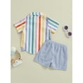thumbnail image 3 of Toddler Baby Boys Summer Shorts Set, Short Sleeve Striped Shirt with Elastic Waist Shorts Set, 3 of 8